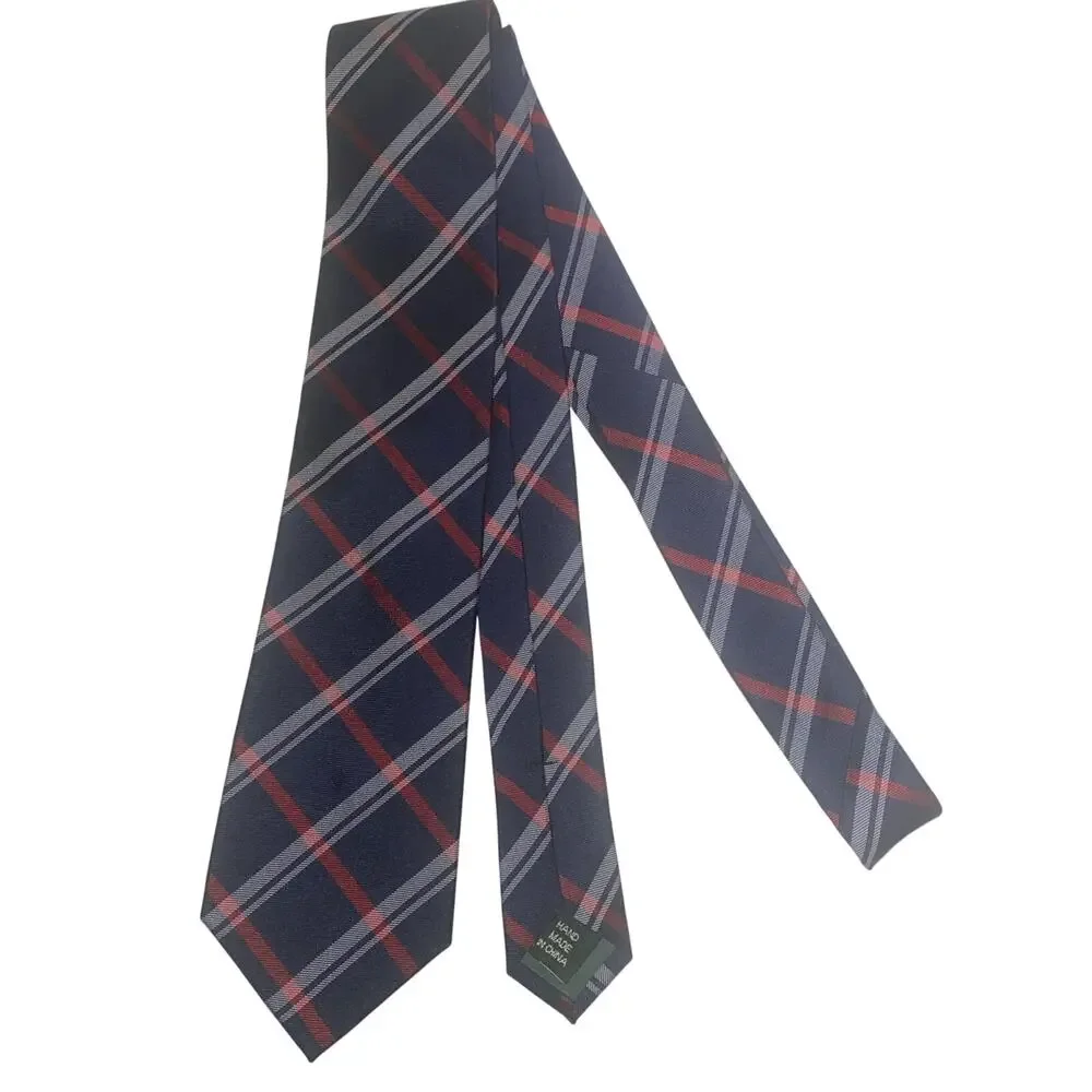 Ralph Lauren Blue Red White Plaid Black Label Tie 100% Silk 60”x3.5”